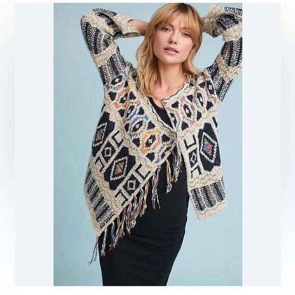 By Anthropologie Spectra Fringed CardiganMoth size Small